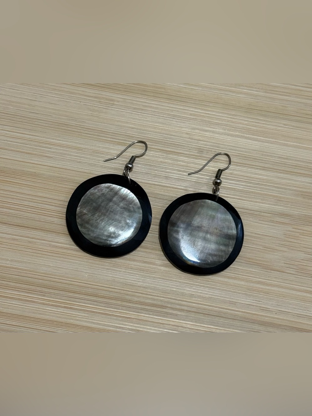 Round Black and Silver Shell Earrings